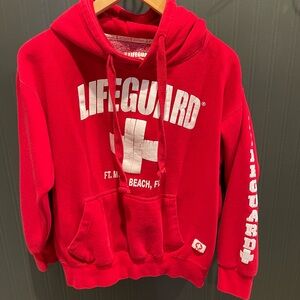 Lifeguard hoodie sweatshirt medium pocket red‎ beach casual pullover women top